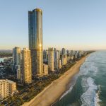 Aerial view of Meriton Suites Surfers Paradise including the skyline of Surfers Paradise